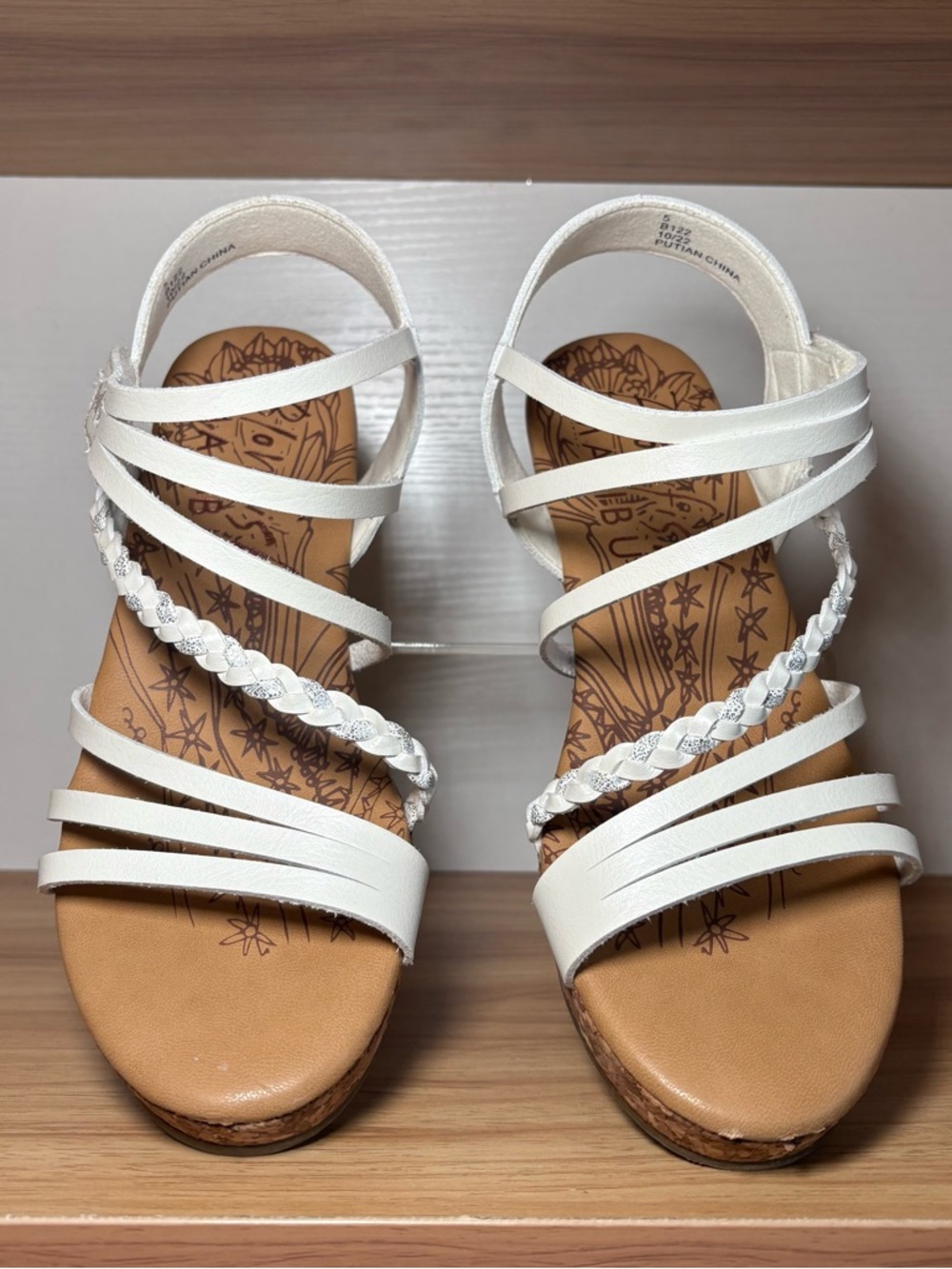 Women’s White Braided Strappy Wedge Sandals